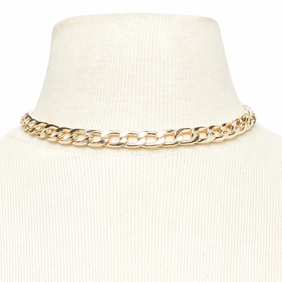 Link Chain Thick Gold Choker Necklace - Picture 3 of 8